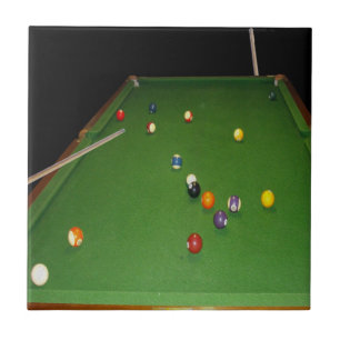 Eightball Table Oilpaint With  Balls And Cues, Ceramic Tile