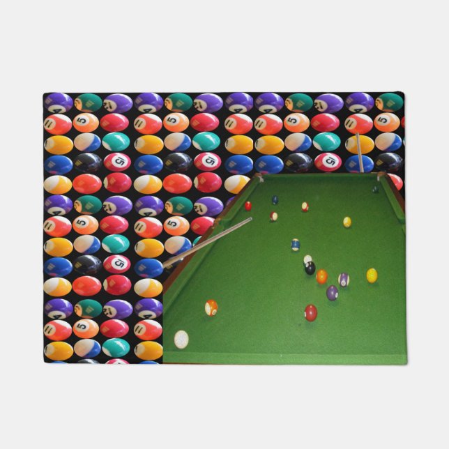 Eightball Table Oilpaint With  Balls And Cues, Doormat (Front)