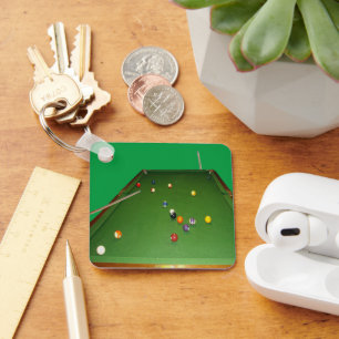 Eightball Table Oilpaint With Balls And Cues, Key Ring