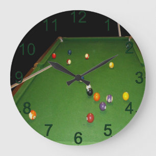 Eightball Table Oilpaint With  Balls And Cues, Large Clock