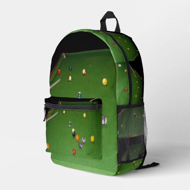 Eightball Table Oilpaint With  Balls And Cues, Printed Backpack (Back Corner Right)