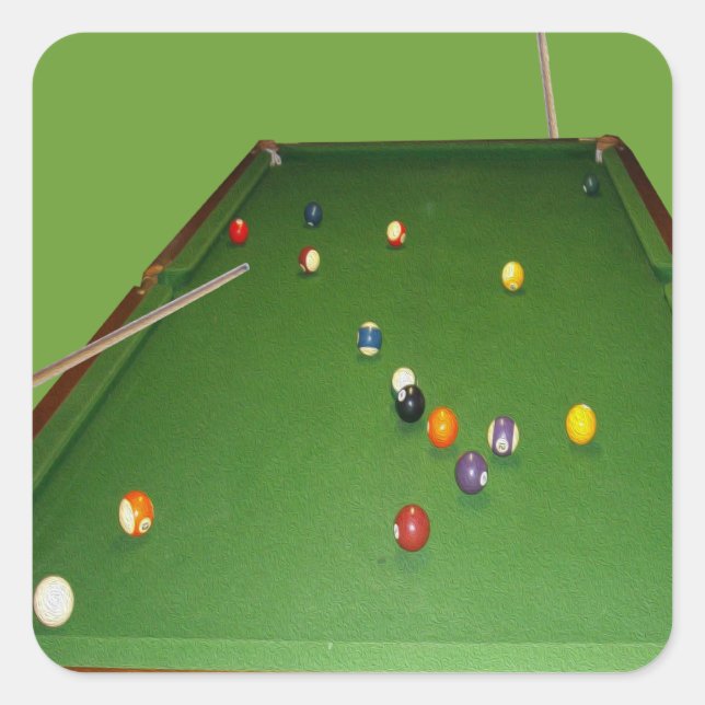Eightball Table Oilpaint With  Balls And Cues, Square Sticker (Front)