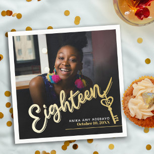 Eighteen 18th Birthday custom photo script gold Napkin
