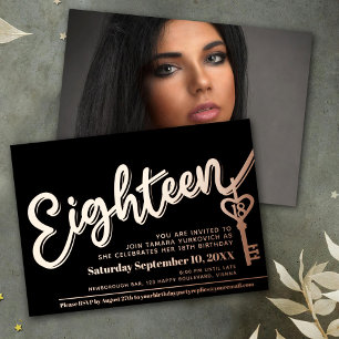 Eighteen 18th Birthday key black gold photo