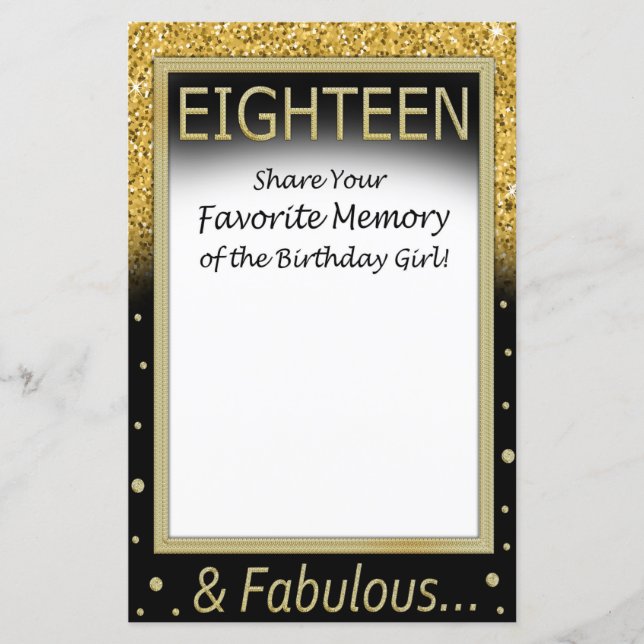 Eighteen Favourite Memory of the Birthday Girl (Front)