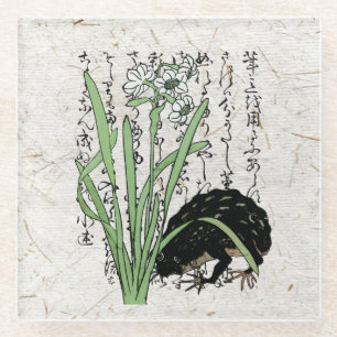 Eighteenth Century Japanese Botanical Frog Toad Glass Coaster