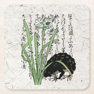 Eighteenth Century Japanese Botanical Frog Toad  Square Paper Coaster