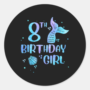 Eighth Birthday Girl Mermaid 8th Toddlers Back To Classic Round Sticker