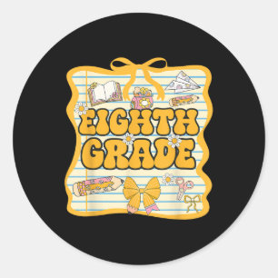 Eighth Grade Back To School Kids Girls Bow 8th Gra Classic Round Sticker
