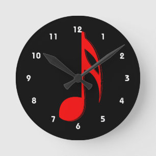 eighth note red black music design.png round clock