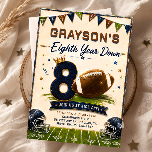 Eighth Year Down Football Birthday Invitation