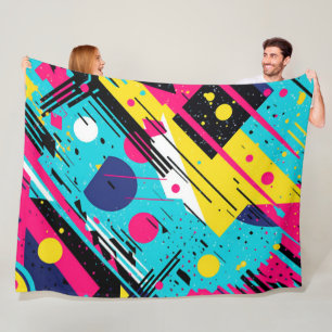 Eighties 80's Retro Geometric Pattern Fleece Blanket