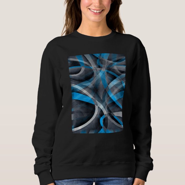 Eighties Cerulean Blue On Grey Abstract Strip Patt Sweatshirt (Front)