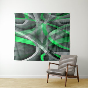 Eighties Chic Succulant Green and Grey Abstract Pa Tapestry