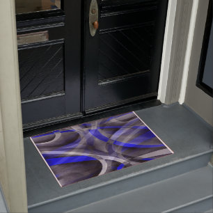 Eighties Groovy Royal Blue and Grey Arched Line Pa Doormat