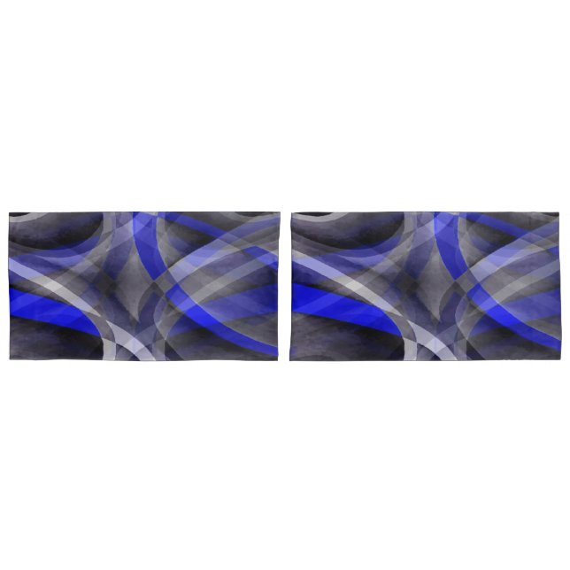 Eighties Groovy Royal Blue and Grey Arched Line Pa Pillowcase (Front-Set)
