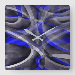 Eighties Groovy Royal Blue and Grey Arched Line Pa Square Wall Clock