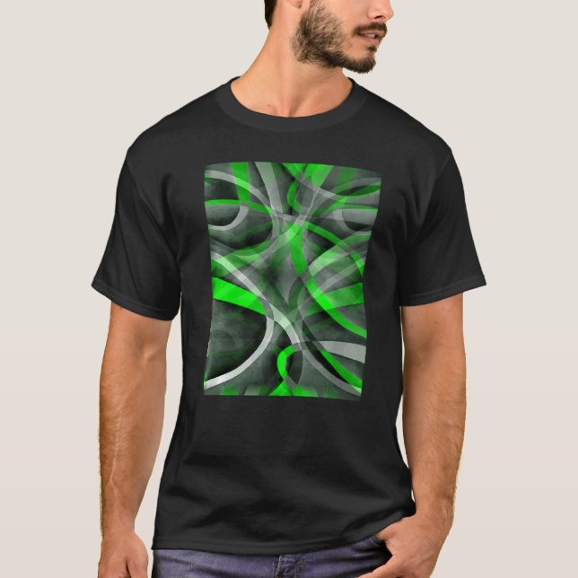 Eighties Lime Green On Grey Abstract Strip Pattern T-Shirt (Front)