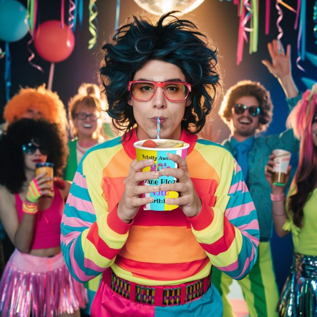 Eighties party 1980 s retro fun totally rad dude paper cups (Creator Uploaded)