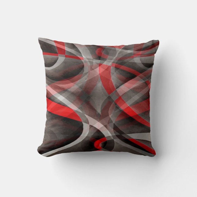 Eighties Red White and Grey Layered Curves Cushion (Front)