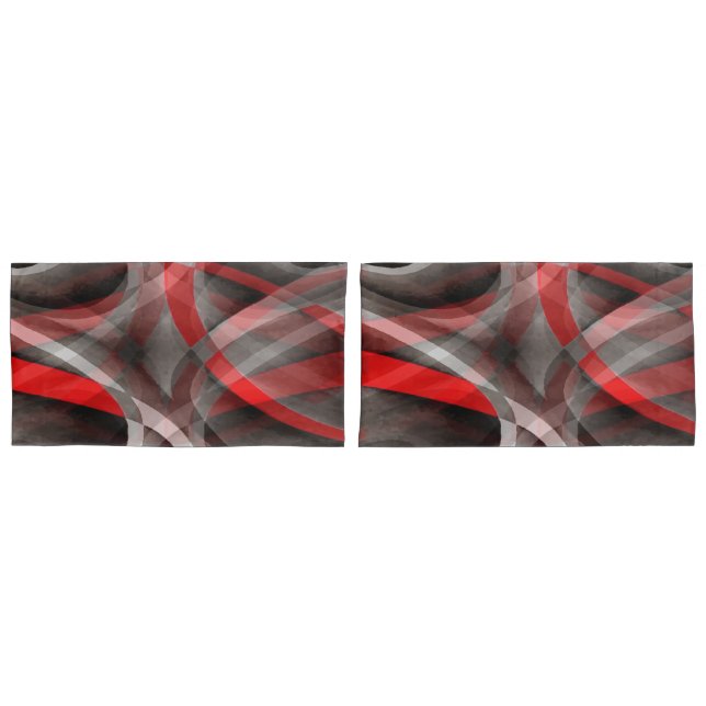 Eighties Red White and Grey Layered Curves Pillowcase (Front-Set)