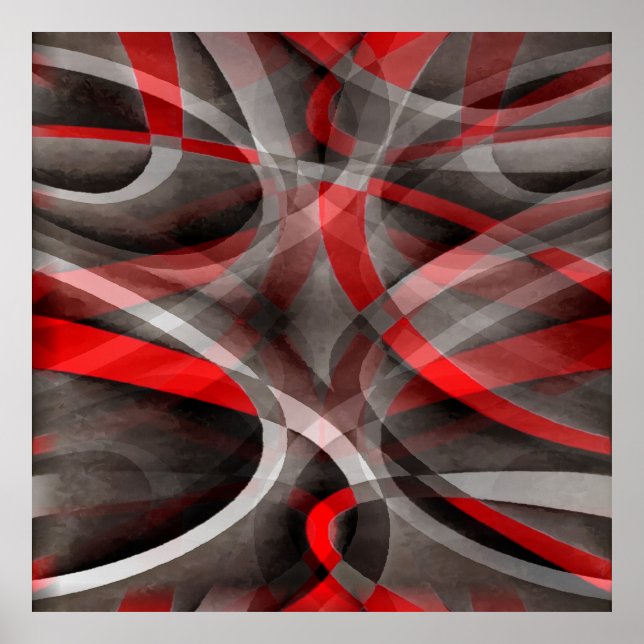 Eighties Red White and Grey Layered Curves Poster (Front)