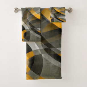 Eighties Retro Mustard Yellow and Grey Abstract Cu Bath Towel Set
