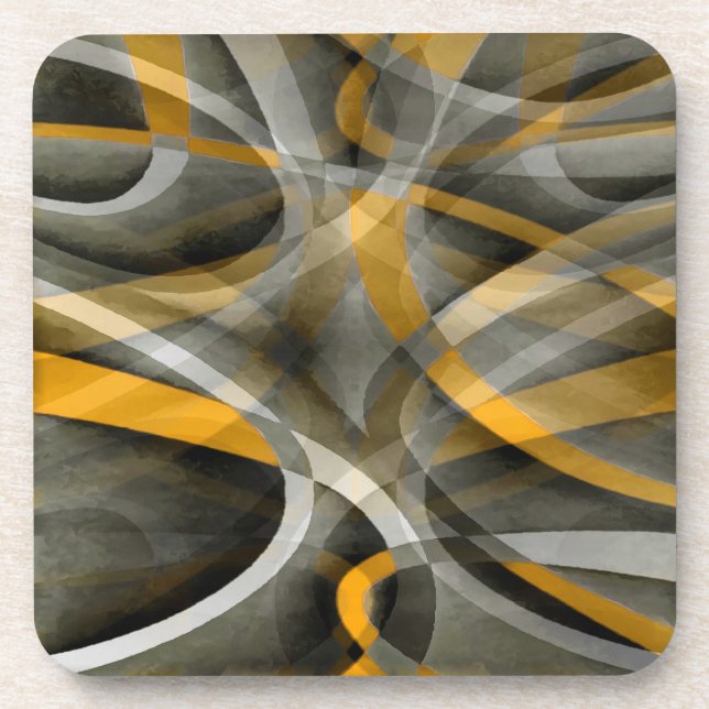 Eighties Retro Mustard Yellow and Grey Abstract Cu Coaster (Front)