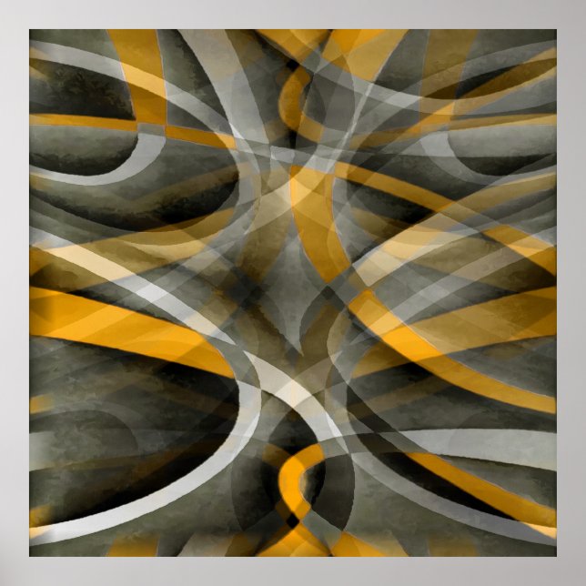 Eighties Retro Mustard Yellow and Grey Abstract Cu Poster (Front)