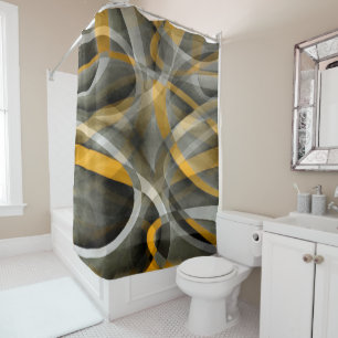 Eighties Retro Mustard Yellow and Grey Abstract Cu Shower Curtain