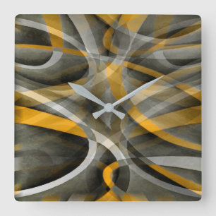 Eighties Retro Mustard Yellow and Grey Abstract Cu Square Wall Clock