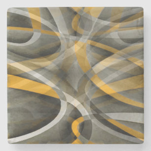 Eighties Retro Mustard Yellow and Grey Abstract Cu Stone Coaster