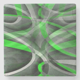 Eighties Retro Neon Green and Grey Curved Line Pat Stone Coaster