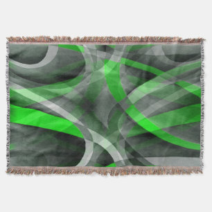 Eighties Retro Neon Green and Grey Curved Line Pat Throw Blanket