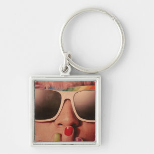 eighties retro rainbow fashion girl key ring