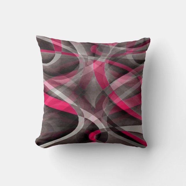 Eighties Rose Pink and Grey Funky Pattern Cushion (Front)