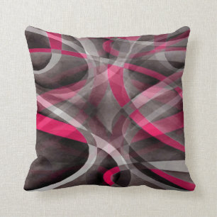 Eighties Rose Pink and Grey Funky Pattern Cushion