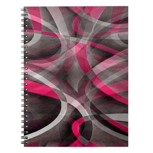 Eighties Rose Pink and Grey Funky Pattern Notebook (Front)