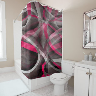 Eighties Rose Pink and Grey Funky Pattern Shower Curtain