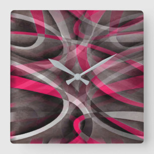 Eighties Rose Pink and Grey Funky Pattern Square Wall Clock