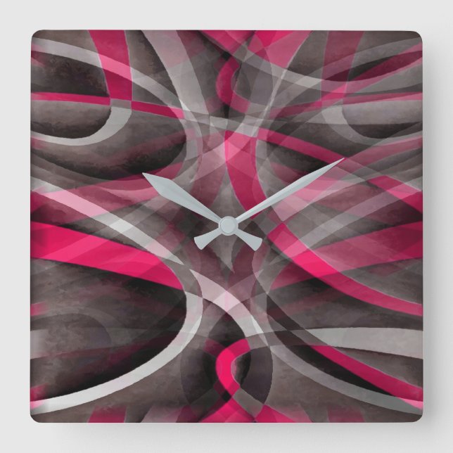 Eighties Rose Pink and Grey Funky Pattern Square Wall Clock (Front)