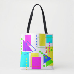 EIGHTIES SHAPE PATTERN 80S NEON MONOGRAM INITIALS TOTE BAG