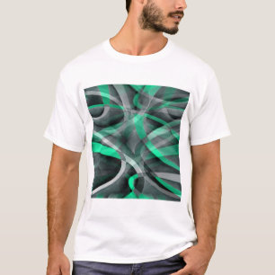 Eighties Snazzy Aqua and Grey Curved Line Pattern T-Shirt