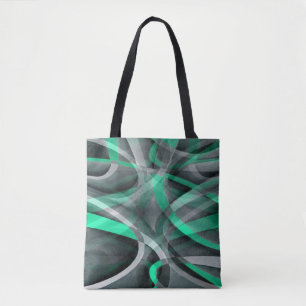 Eighties Snazzy Aqua and Grey Curved Line Pattern Tote Bag