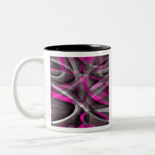 Eighties Style Fucshia Pink and Grey Curves Patter Two-Tone Coffee Mug
