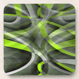 Eighties Styled Grey and Lemon Curve Pattern Coaster