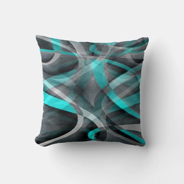 Eighties Turquoise and Grey Arched Line Pattern Cushion (Front)