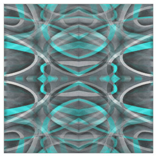 Eighties Turquoise and Grey Arched Line Pattern Fabric
