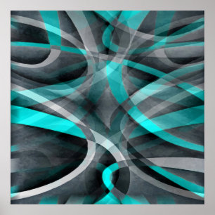 Eighties Turquoise and Grey Arched Line Pattern Poster
