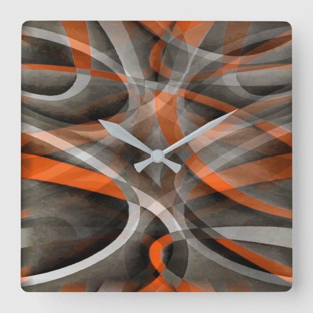 Eighties Vibes Burned Orange and Grey Layered Curv Square Wall Clock (Front)